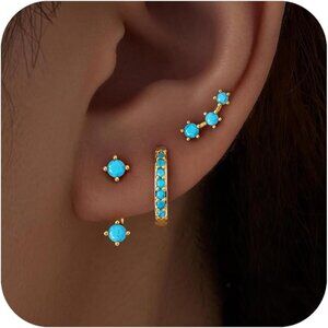 Women's Gold Plated Trendy 3 Pairs Small Cute Hoop Jacket Cartilage Earring Set
